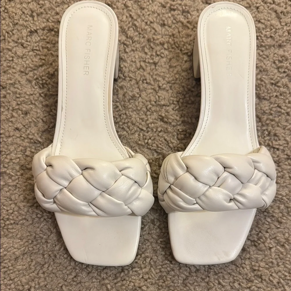 Marc Fisher White Braided Block Heel Sandals - Picture 4 of 4